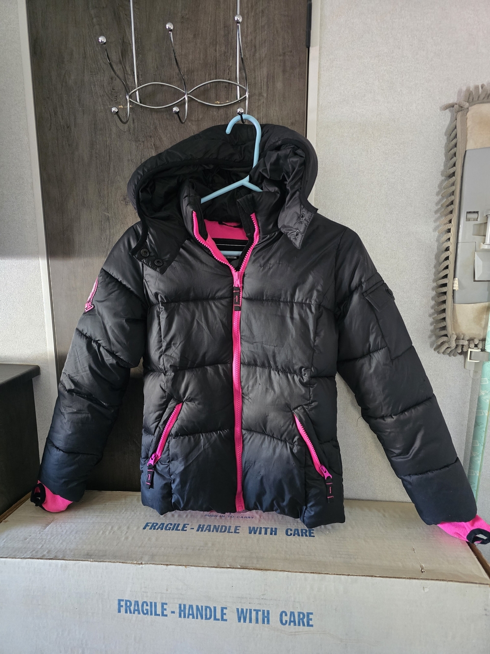 Hawke & Co Kids Black Puffer Jacket with Pink Trim - Hooded Winter Coat